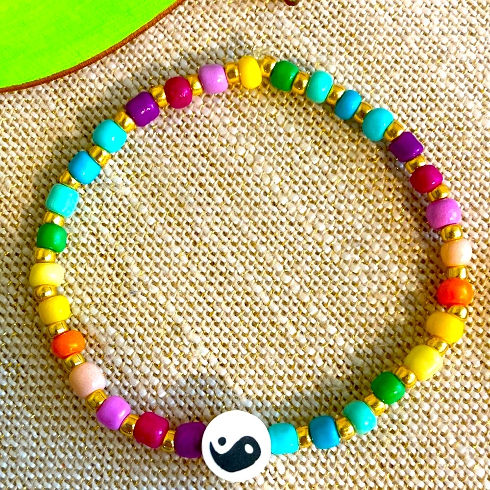 New Super Cute Boho Rainbow Gold Candy Yin Yang Surfer Bracelet